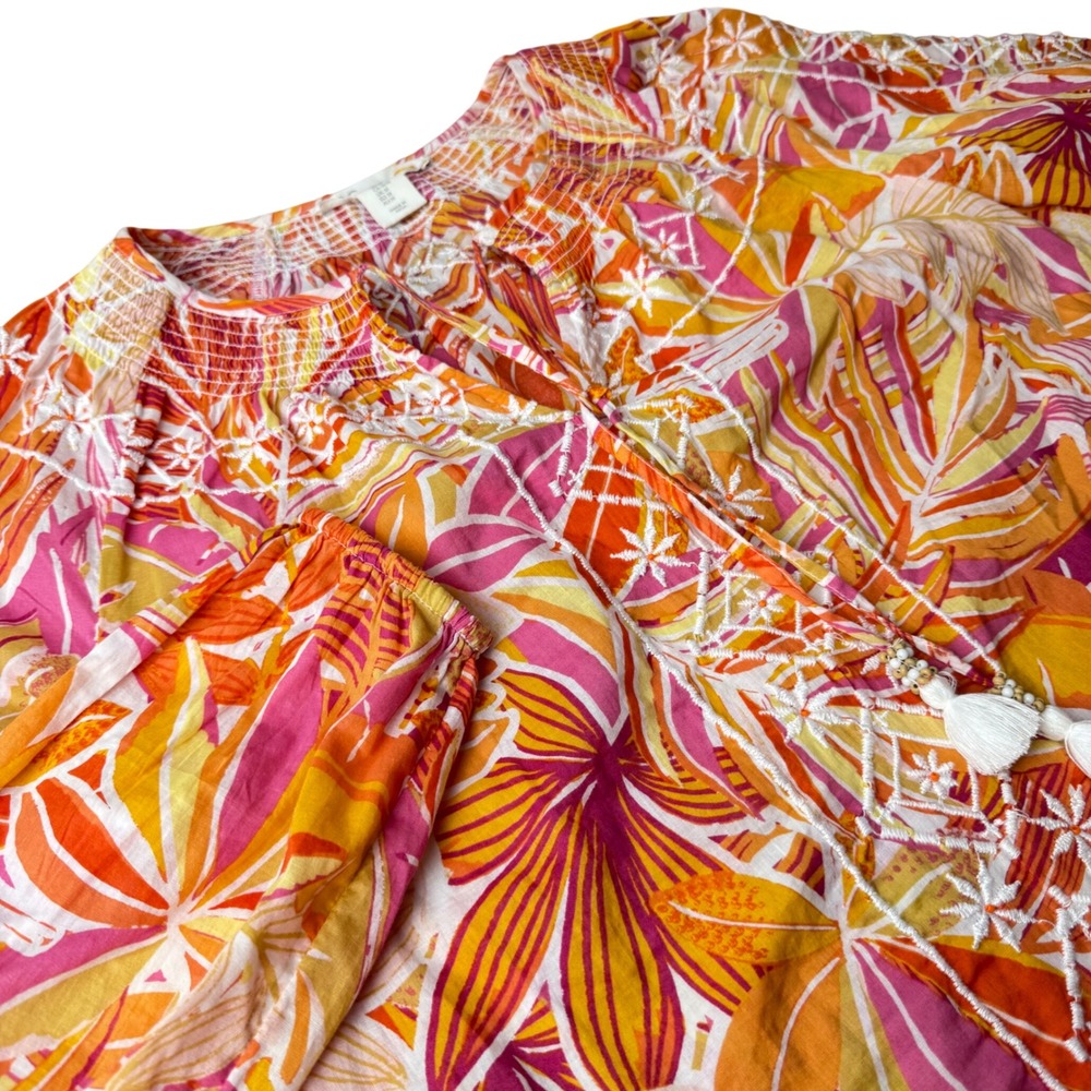 C&C California Womens Tropical Floral Peasant Top Medium Boho Festival Vacation